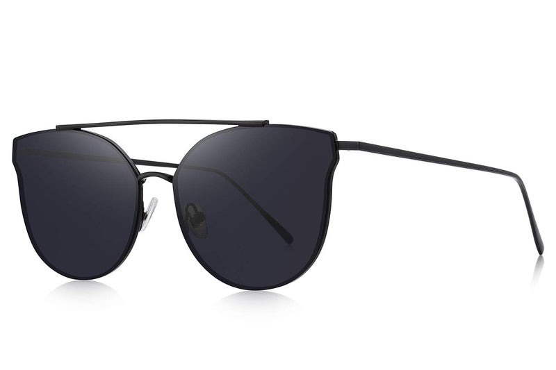 MERRY'S Fashion Women Cat Eye Sunglasses Coating Mirror Lens Sun glasses UV400 S7882 (Black&Black, 56) - Image 1